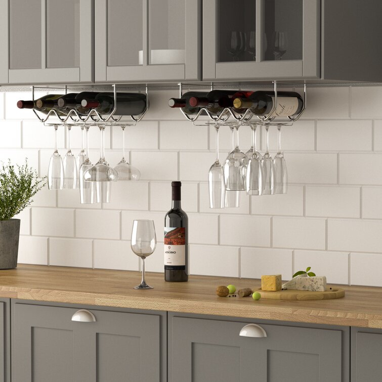 Under cabinet wine bottle and glass rack hot sale